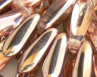 Apollo Dagger Czech Glass Beads 3x10mm 50 Small Copper Crystal