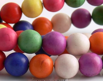 12mm Round Multi-Colored Magnesite Gemstone beads 12 Large Assorted Colors Mix