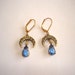Blue Stone Vintage Jewelry Dangle Earrings Gold Tone