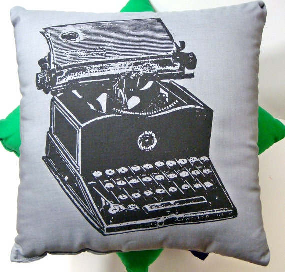 Items similar to Typewriter Pillow Gray 12 inch on Etsy