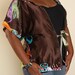 Olivia - Posh N Petal Turquoise Brown Abstract Print Charmeuse Silk Caftan - 2X Plus Size