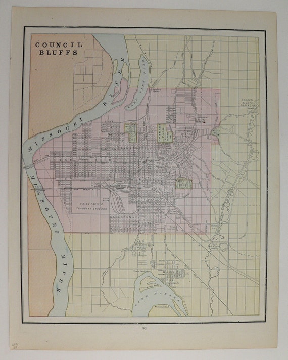 1891 Old City Street Map of Council Bluffs IA and St Louis MO