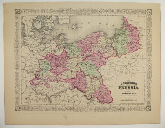 Old 1866 Map of Prussia Germany Saxony Posen Brandenburg