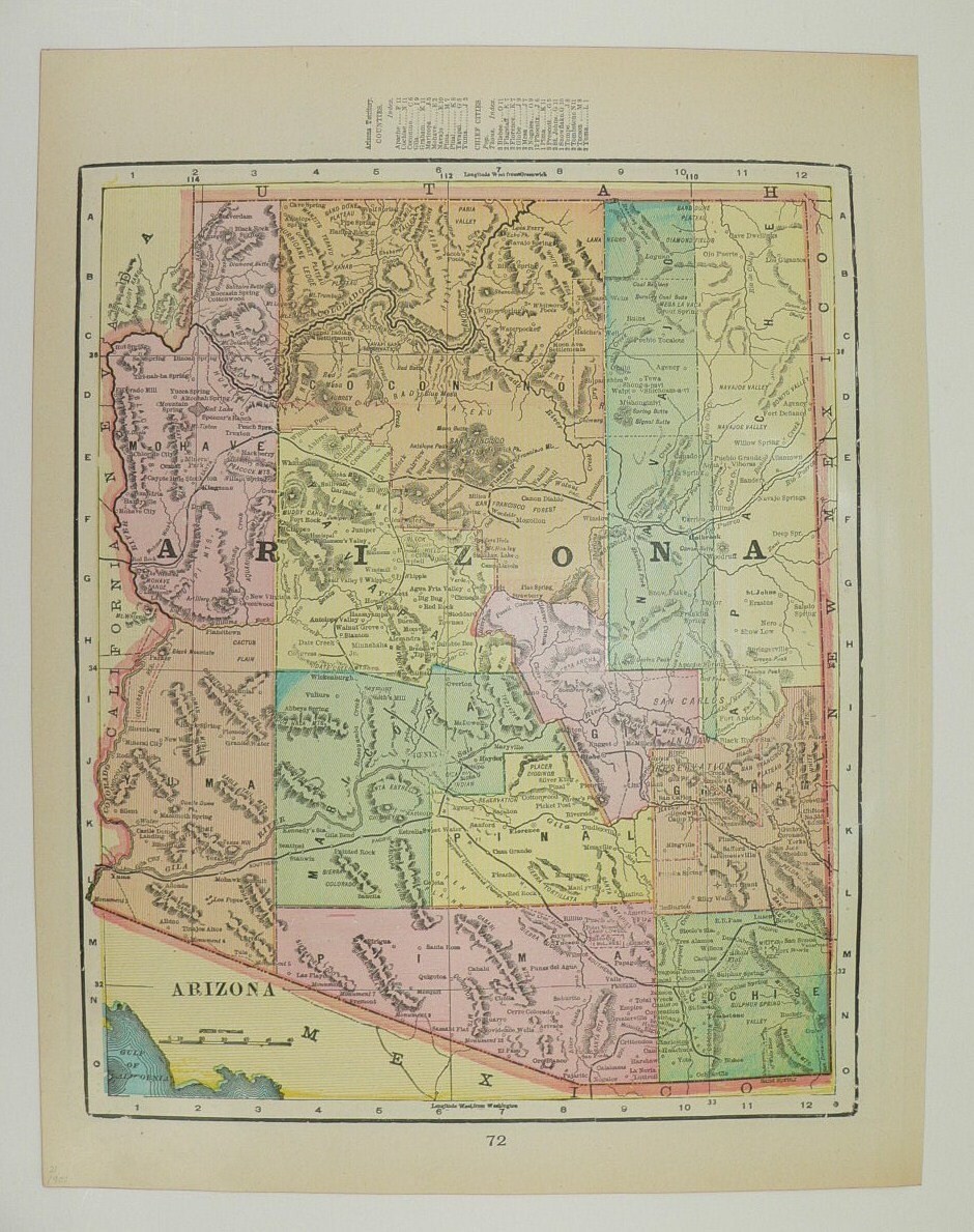 Antique 1900 State Map of Arizona and New by OldMapsandPrints