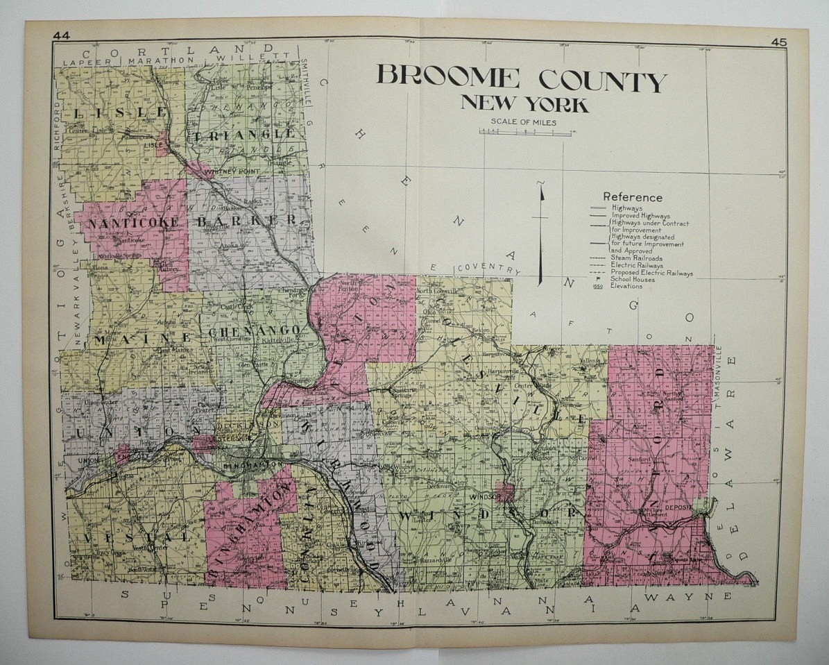Broome County NY Map 1912 Large Map New York Unique Wedding