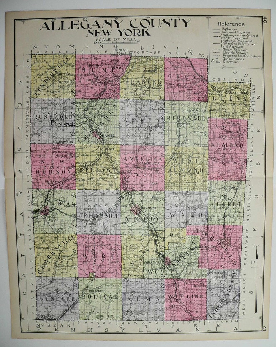 1912 Allegany County New York Ny Large Antique Map Cuba