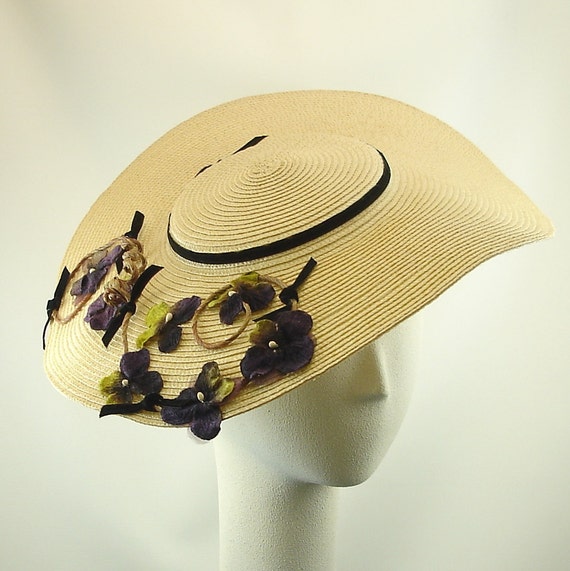 Saucer Hat for Women 1940s Fashion Natural Straw Hat with