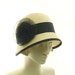 Cloche Hat for Women - Downton Abbey Fashion Hat - Natural Straw - size Large - Black Ribbon - Black Flower