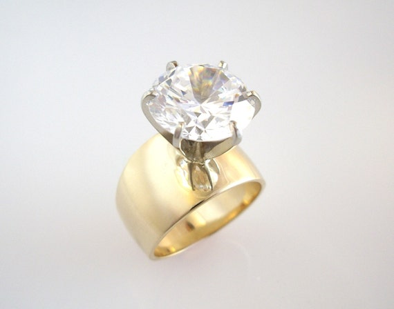 Items similar to Wide Band Ring in 14k Gold with 7ct. CZ on Etsy