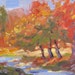 AUTUMN RIVER, original oil on canvas painting, 14 x 11 x 3 /4 inches, unframed.