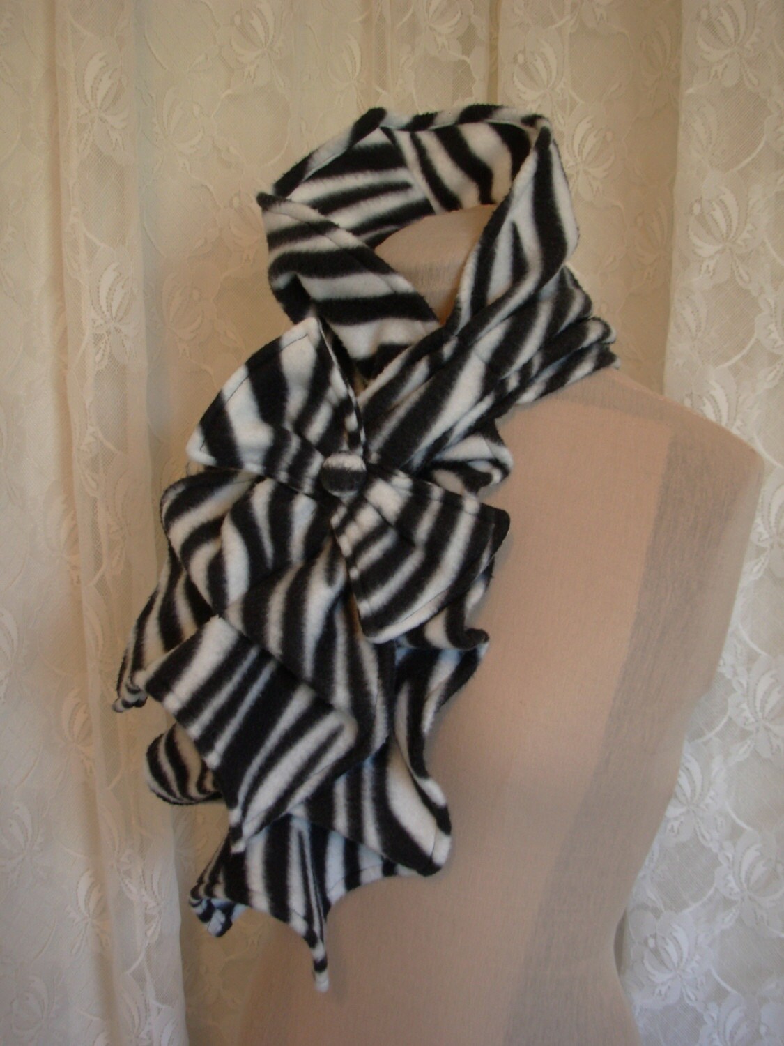 Ruffled Zebra print fleece scarf