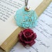 Wine Rose Necklace Verdigris Lace Filigree Cameo Locket Flower Necklace - Antebellum