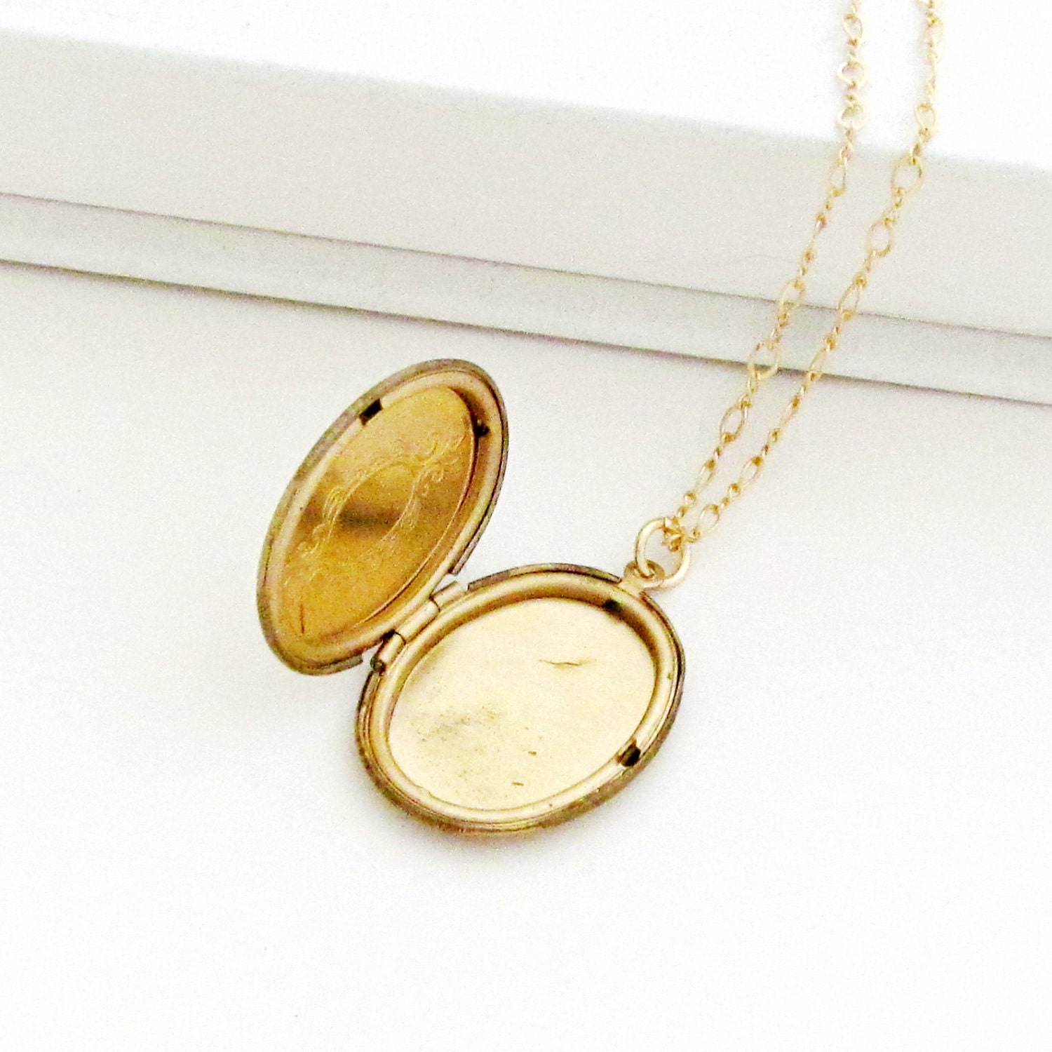 Gold Locket Necklace Art Deco Necklace Photo Locket Oval