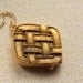 Thatched Gold Locket Necklace, Long Chain, Vintage Basketweave Pendant, Perfume Jewelry, Upcycled Perfume Carrier, Lattice Design