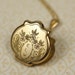 E L W Monogram Locket, 14kt Gold Filled, Photo Frames, Rose Gold Flowers, Ornate Shield Shape, Geometric Pendant, Vintage, Antique