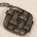 Rare Pewter Thatched Locket Necklace, Long Silver Chain, Basketweave Pendant Jewelry, Upcycled Perfume Carrier, Gunmetal Tone