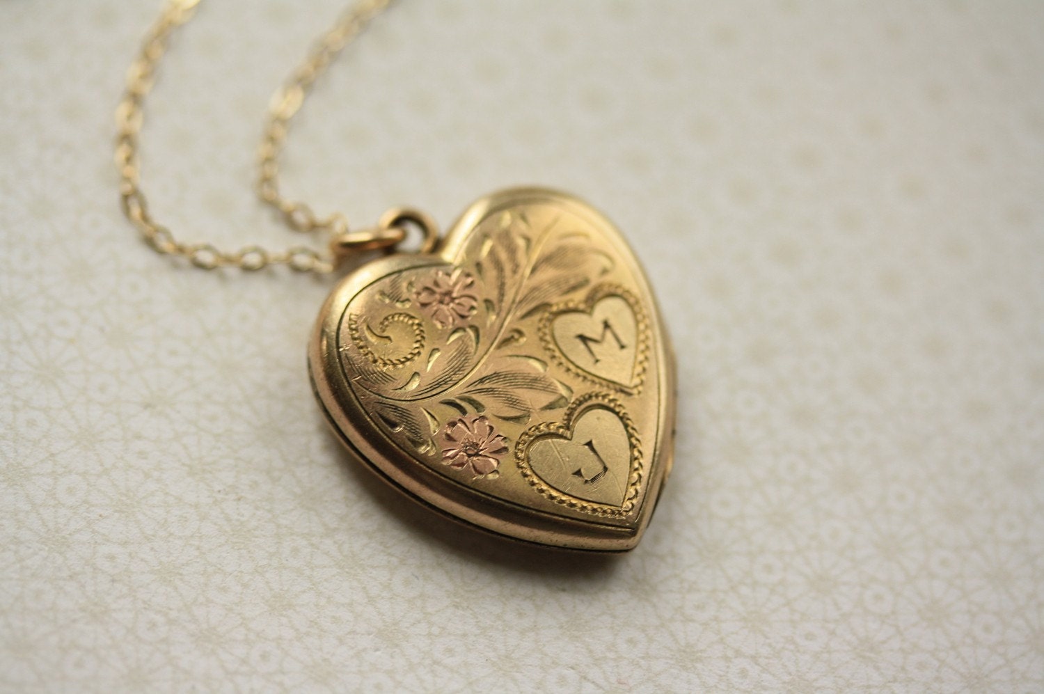 The Engraved Letter Jm 12kt Gold Filled Heart Locket-vintage