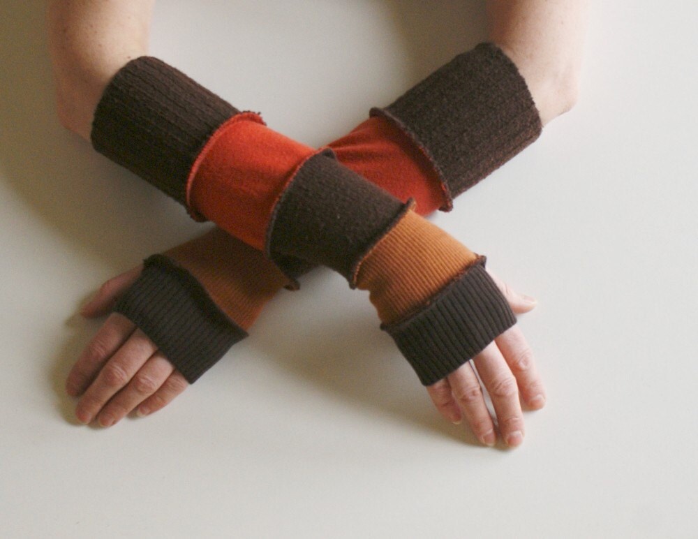 Arm Warmers Made From Upcycled Sweaters Brown Orange Man Teens