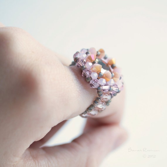 Items similar to Pale Pink Swarovski Crystal Ring. Beadwork on Etsy