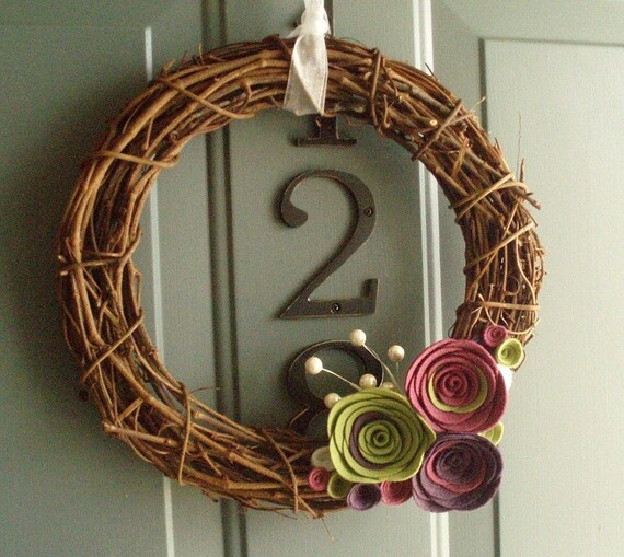 Grapevine Wreath Felt Handmade Door Decoration 12in