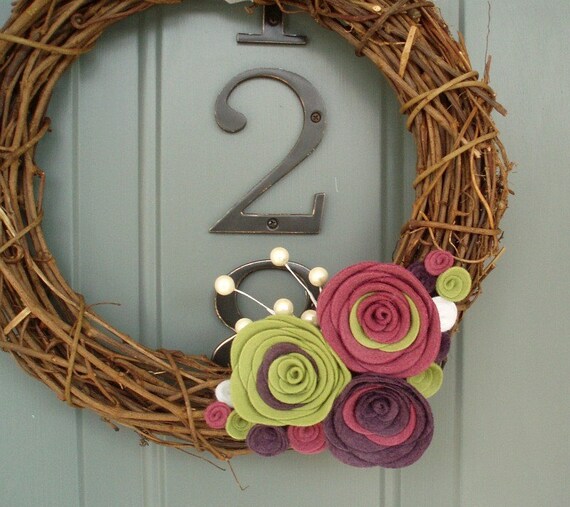 Grapevine Wreath Felt Handmade Door Decoration 12in