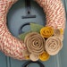 Yarn Wreath Felt Handmade Door Decoration - Tan and Red 8in