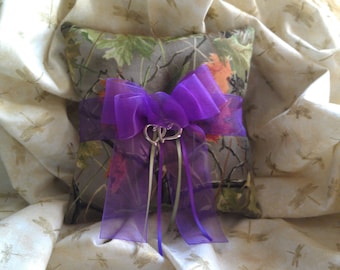 Realtree CAMO wedding ring bearer pillow with purple