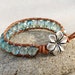 Leather Wrap Boho Bracelet in Sea Green Blue Crystals, Shabby Chic Ocean Flower, Handmade Jewelry by CreativeGypsy on Etsy