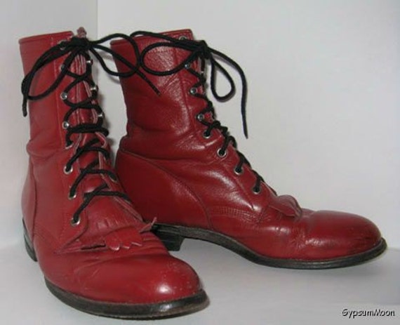 Justin Women's Red Leather Western Lace-up Boots Size 8B