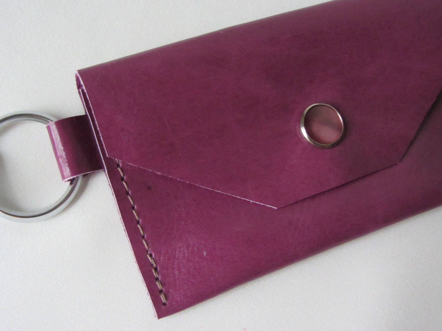 Leather ID Keychain Wallet in Plum Purple