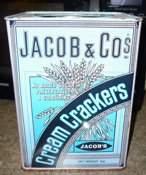 Large Jacob and Co Cream Cracker Metal Container by mamabstrunk