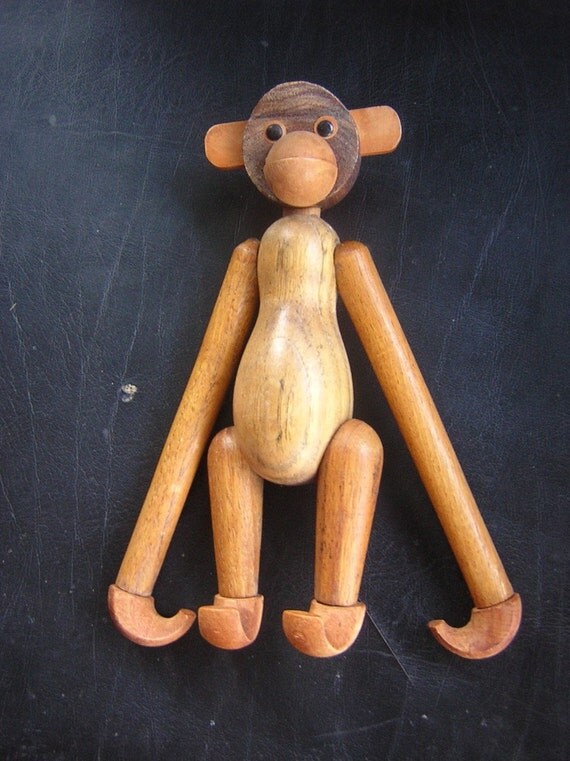 Vintage Wood Wooden Toy Monkey Kay Bojesen Era