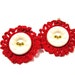 Vintage White Daisy Button and Red Crochet Doily Round Clip Earrings