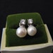 Vintage Silver Tone White Faux Pearl and Diamond Rhinestone Pierced Earrings