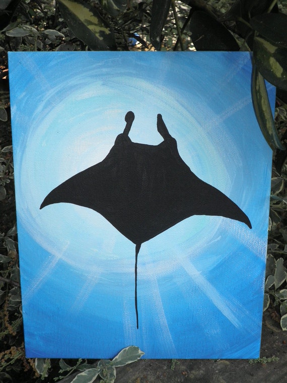Stingray Silhouette underwater Acrylic 8x10 painting under the