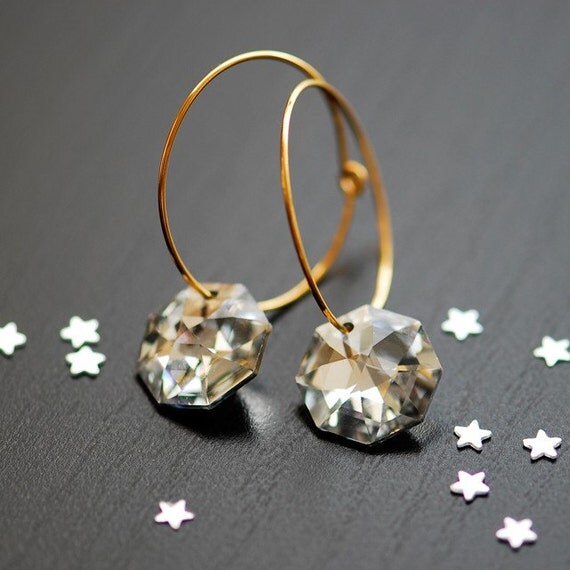 Starry night earrings . Gold filled clear crystal by joojooland