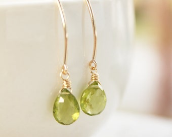 Green Peridot Earrings - 14KT Gold Filled - August Birthstone, Birthstone Earrings
