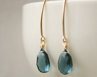 London Blue Topaz Earrings - 14KT Gold Filled - Simple Hooks