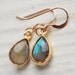 Gold Labradorite Earrings - Teardrops - Midnight Blue, Green