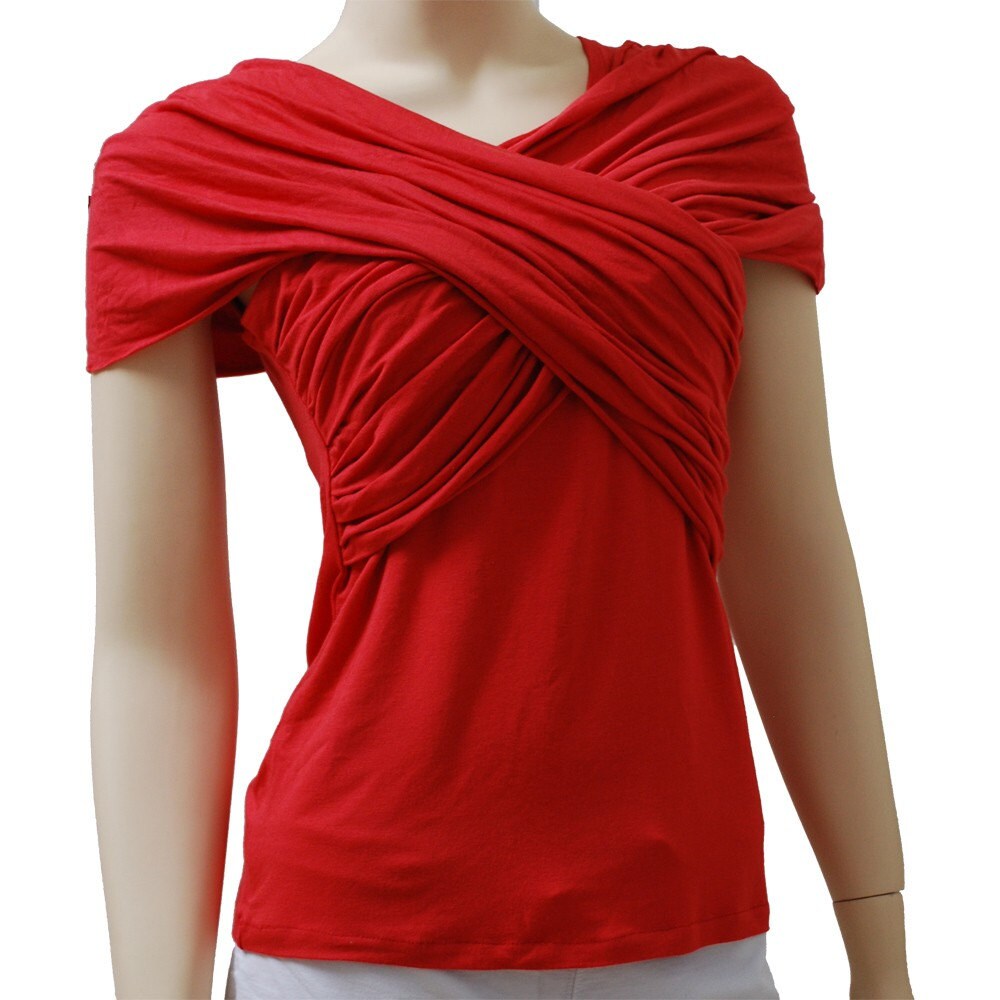 Ooak tricot red sleeveless shirt with bust wraparound strip