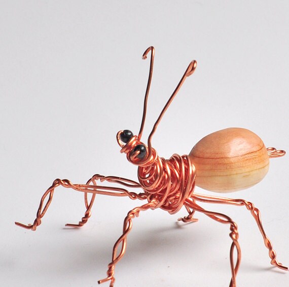 Cute Insect Wire Art with Carved Cedar Wood Body for Birthday
