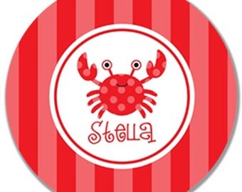 Personalized 10" Melamine Plate--Crabby Pink and Red