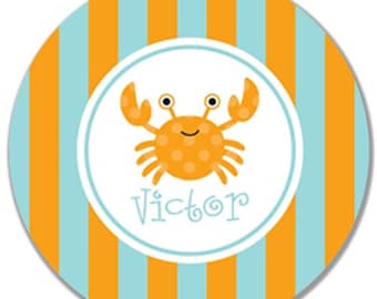 Personalized 10" Melamine Plate--Crabby Orange and Blue