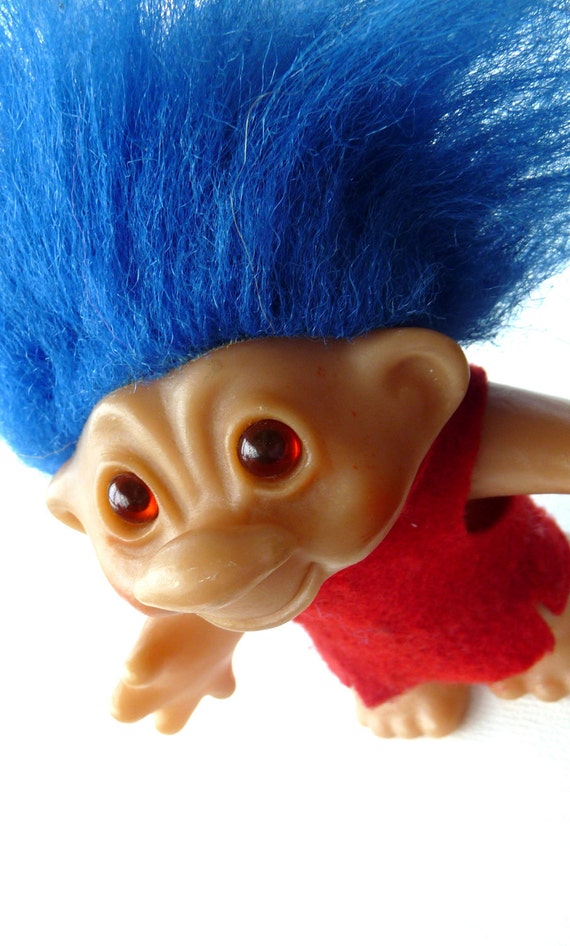 troll doll blue hair red dress DAM 1986 collectible