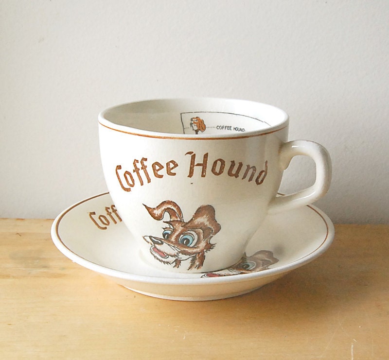 Vintage Coffee Hound Ceramic Porcelain Mug or Cup with Plate