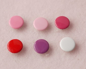 100 sets, Red, Pink, Purple Shade (6 colors) Capped Prong Snap Button Set 2, Size 16L (10 mm)