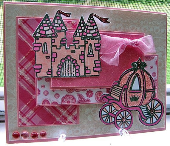 birthday card little girl pink castle princess