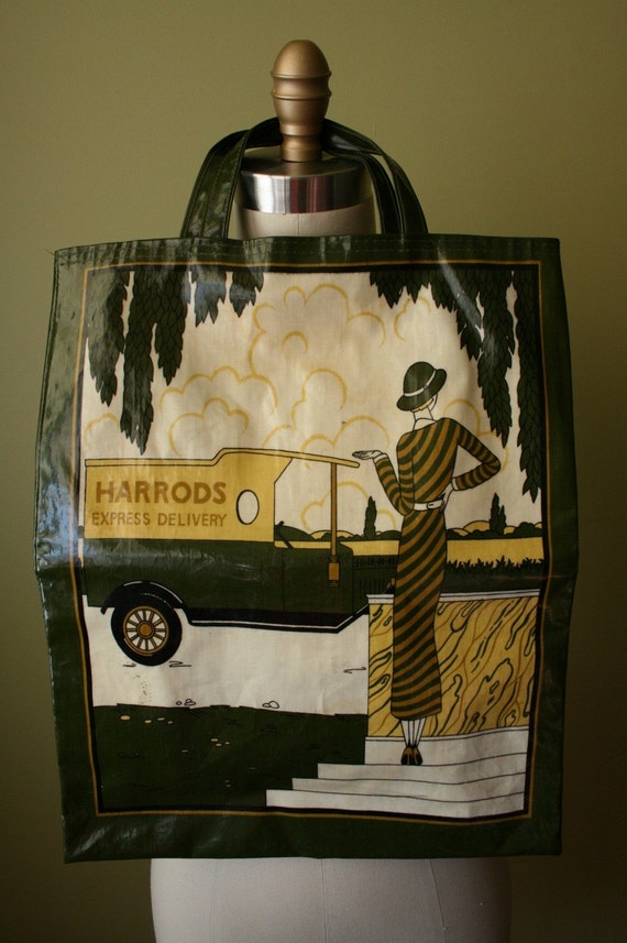 40s Vintage Harrods Shopping Tote Bag