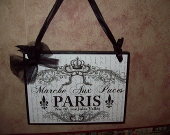Paris Marche Aux Puces plaque,French decor,French Farmhouse,Paris theme,Paris bedroom decor,French bedroom decor,Fleur de lis decor