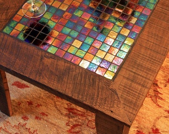 Large Coffee Table, Large Mosaic Coffee Table, Large Irredscent Coffee Table, 24 x 48 Table, - Handmade